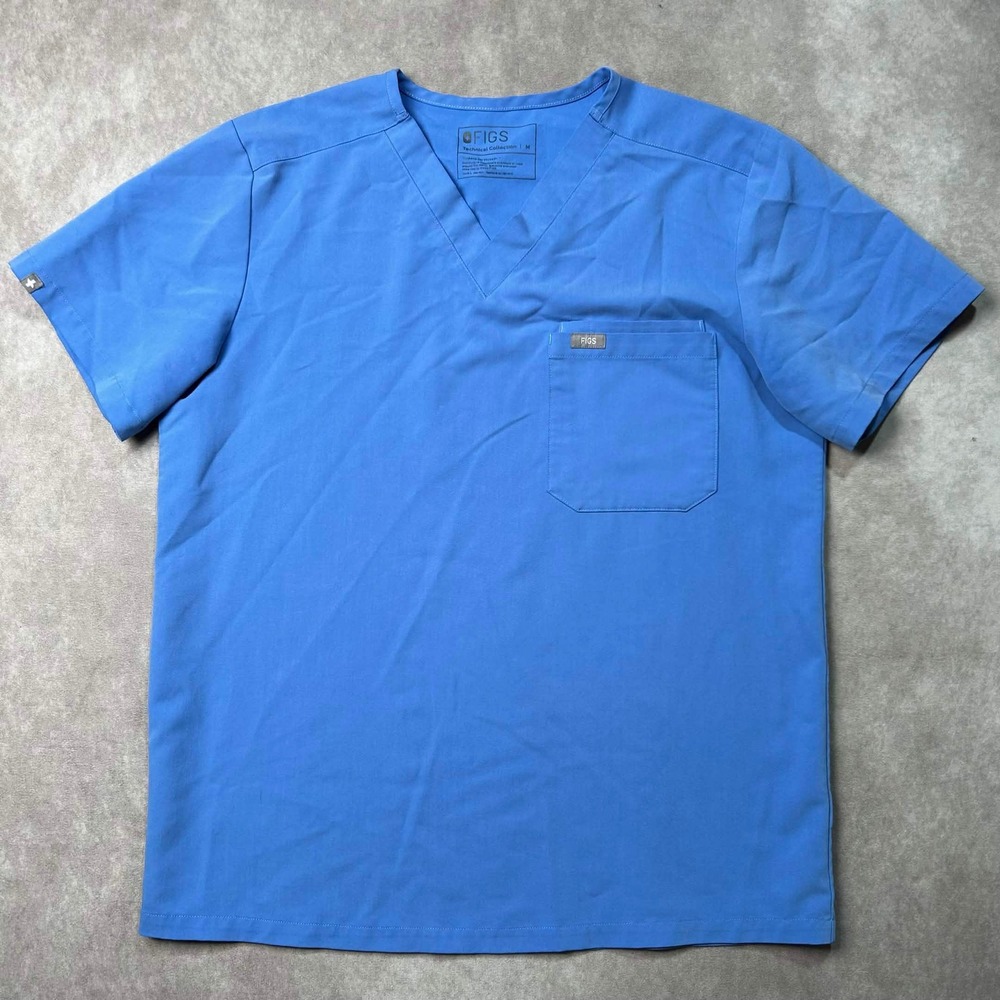 FIGS Technical Collection FM1500 V-Neck Scrub Top Blue Medium Short Sleeve
